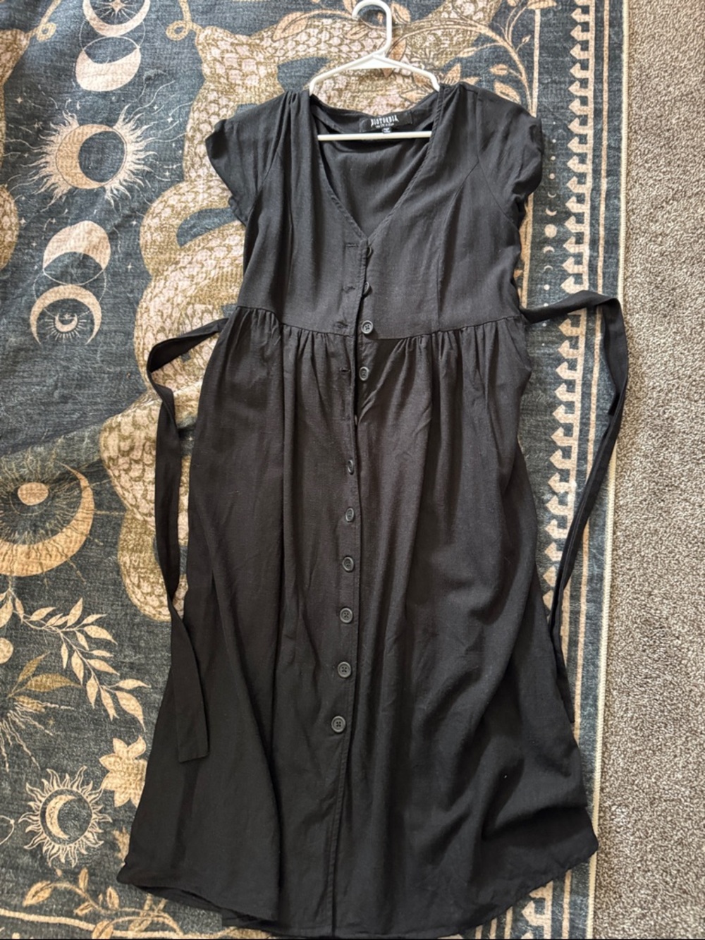 Disturbia Black Button-Front Midi Dress with Side Ties